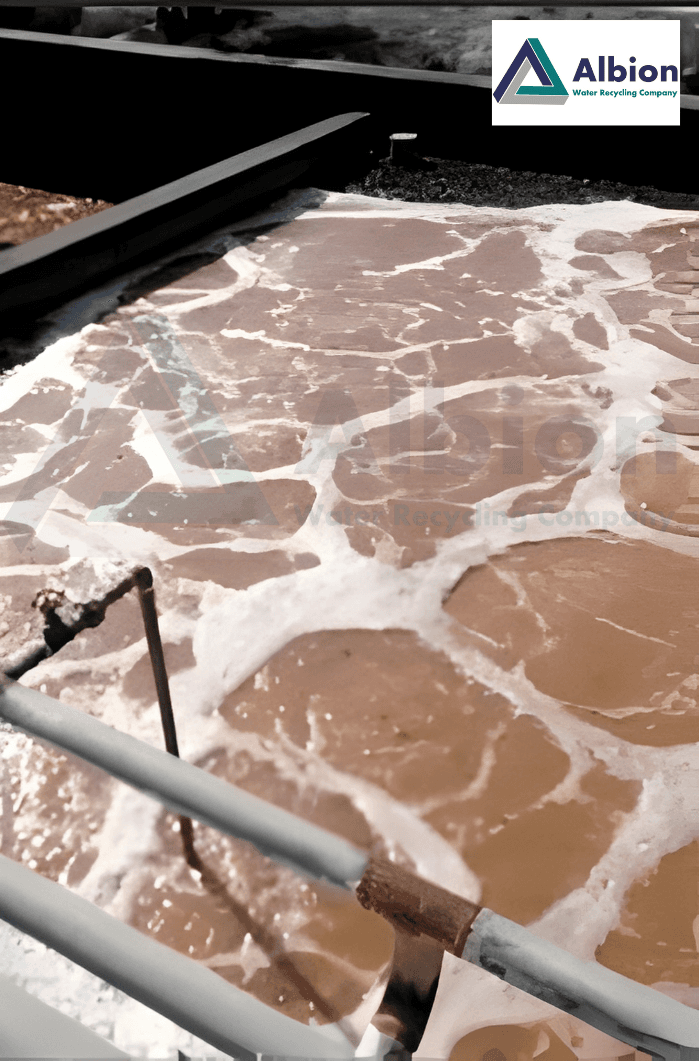 Aeration tank process inside a civil-constructed Albion 100 KLD advanced MBBR sewage treatment plant.