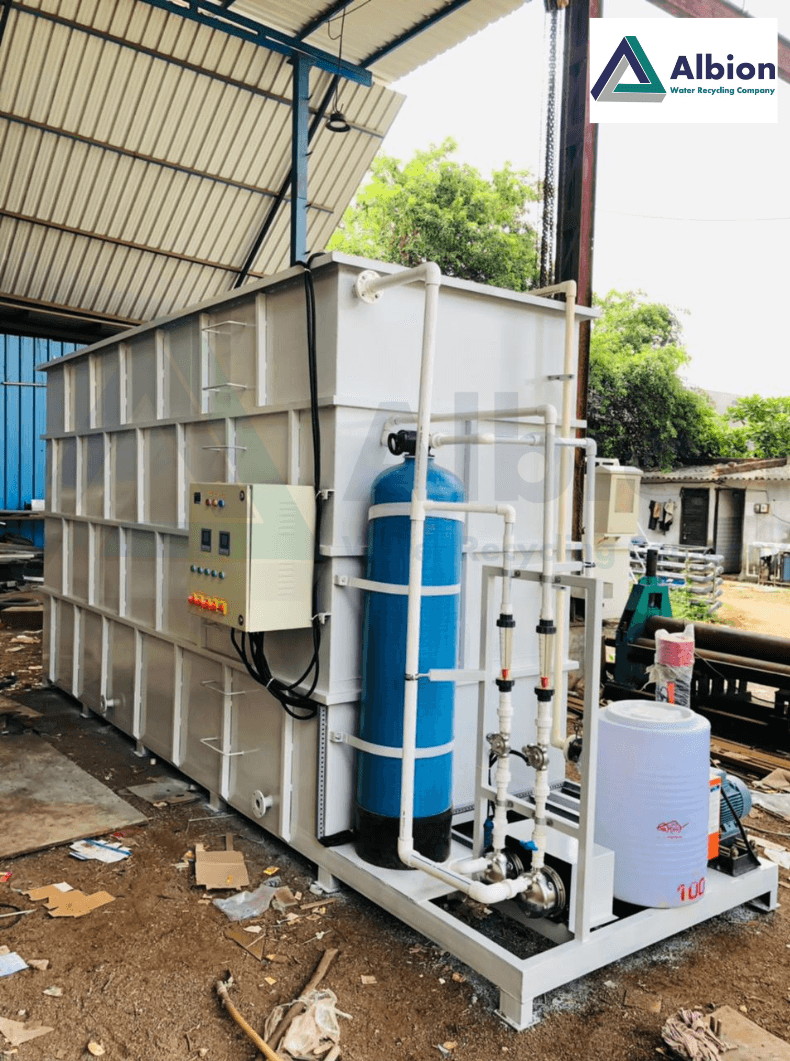 Compact packaged advanced MBBR sewage treatment system designed for easy site installation by Albion.