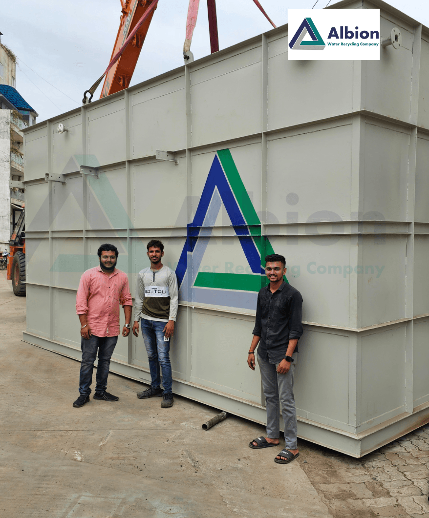Large-scale Albion Packaged sewage treatment plant shipment featuring high-capacity MBR X-Flocs technology modules ready for site installation.