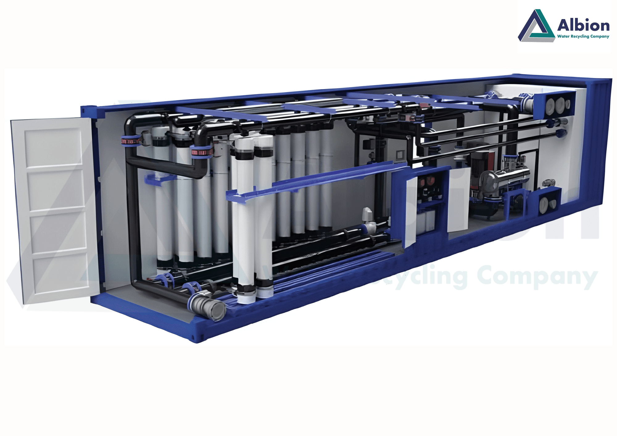 Industrial 150 KLD packaged ultrafiltration plant featuring a modular U-Flocs membrane filtration setup.